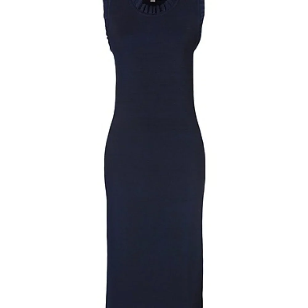 MICHAEL MICHAEL KORS Stretch Viscose Ribbed Dress with Ruffles Dark Blue S-M
